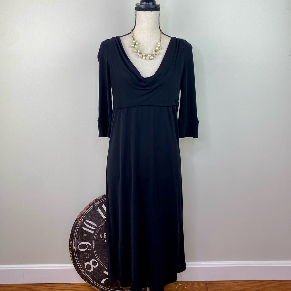 Diane Von Ferstenberg black midi dress v-neck 3/4 sleeves size 12